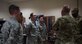 U.S. Air Force Vice Chief of Staff Gen. Stephen W. Wilson and Chief Master Sgt. of the Air Force Kaleth O. Wright visit Airmen with the 379th Expeditionary Medical Group at Al Udeid Air Base, Qatar, April 12, 2017. Throughout their visit, Wilson and Wright made stops to units across the wing, providing an opportunity for the Airmen to speak about their duties and ask questions they had. (U.S. Air Force photo by Tech. Sgt. Amy M. Lovgren)