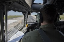 A U.S. Air Force E-3 Sentry pilot from the 961st Airborne Air Control Squadron prepares for takeoff March 28, 2017, at Kadena Air Base, Japan. In support of air-to-ground operations, the Sentry can provide direct information needed for interdiction, reconnaissance, airlift and close-air support for friendly ground forces. (U.S. Air Force photo by Senior Airman John Linzmeier/released)