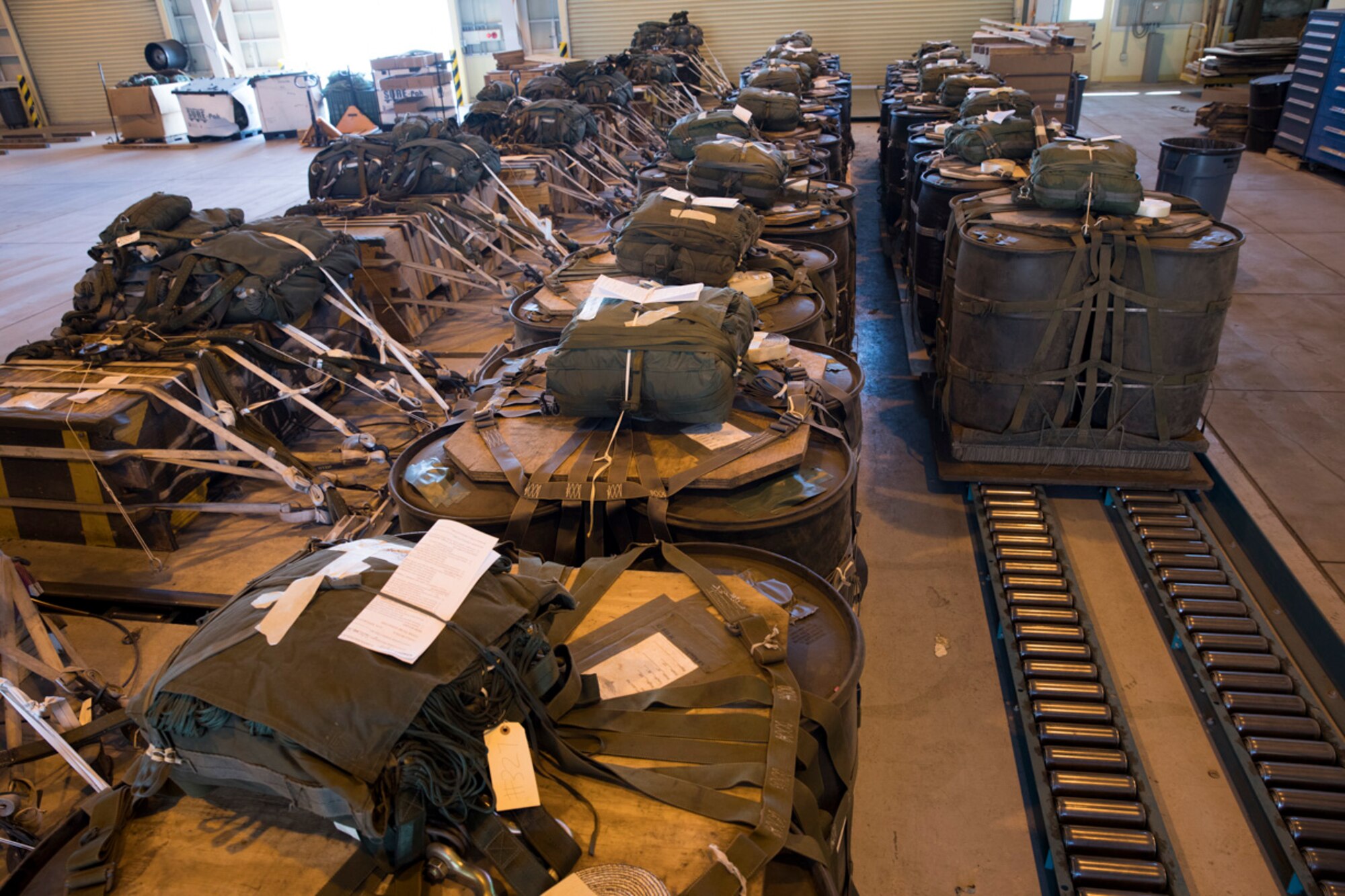 Containerized Delivery System Bundles are assembled by riggers with the 374th Logistics Readiness Squadron combat readiness flight at Yokota Air Base, Japan, April 12, 2017. Airmen from the 374th LRS maintains and provides aerial equipments for use during training exercise and real-world deployment. (U.S. Air Force photo by Yasuo Osakabe)