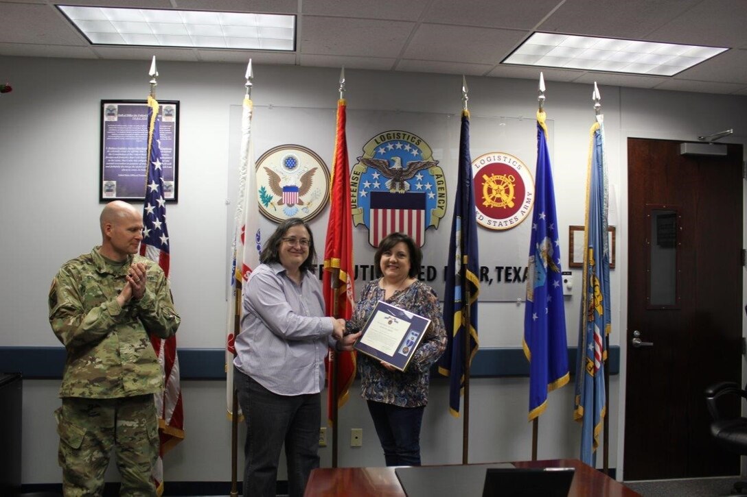 Sue Gibson, inventory management specialist at DLA Distribution Red River, Texas, was awarded the Achievement Medal for Civilian Service by TACOM on Mar. 8. 