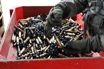 A U.S. Army Reserve range operations Soldier sorts brass and links during Operation Cold Steel at Fort McCoy, Wis., April 15, 2017. Operation Cold Steel is the U.S. Army Reserve's crew-served weapons qualification and validation exercise to ensure that America's Army Reserve units and Soldiers are trained and ready to deploy on short-notice and bring combat-ready and lethal firepower in support of the Army and our joint partners anywhere in the world. (U.S. Army Reserve photo by Staff Sgt. Debralee Best, 84th Training Command)