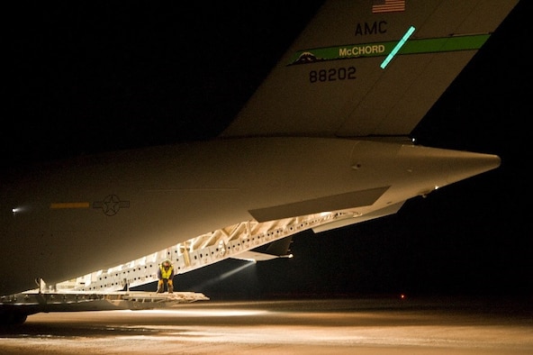 A U.S. Air Force C-17 Globemaster III assigned to Joint Base Lewis-McChord, Wash., rests on Pegasus Ice Runway, Antarctica during Operation Deep Freeze (ODF), July 15, 2016. ODF is unlike any other U.S. military operation.  It is one of the military’s most difficult peacetime missions due to the harsh Antarctic environment.  The U.S. military is uniquely equipped and trained to operate in such an austere environment and has therefore provided support to the U.S. Antarctic Program since 1955. (U.S. Air Force Reserve photo by Staff Sgt. Madelyn McCullough)