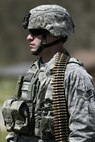 U.S. Air Force Senior Airman Benton Pohlman, a security forces specialist assigned to the 180th Fighter Wing, Ohio Air National Guard, waits for his turn to fire a crew-served weapon during April 12, 2017 at the Fort Custer Training Center in Battle Creek, Michigan. Weapons training allows Airmen to provide protection of the homeland and effective combat power to their combatant commander. (U.S. Air National Guard photo by Staff Sgt. Shane Hughes)