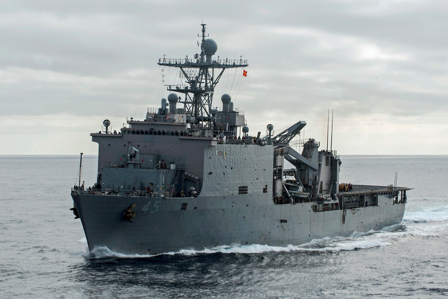 USS Comstock (LSD 45) file photo:  Amphibious dock landing ship USS Comstock (LSD 45) operates off the coast of Southern California as part of the Makin Island Amphibious Readiness Group (ARG), Aug. 18, 2016. The Makin Island ARG is conducting Composite Training Unit Exercise in preparation for an upcoming deployment.