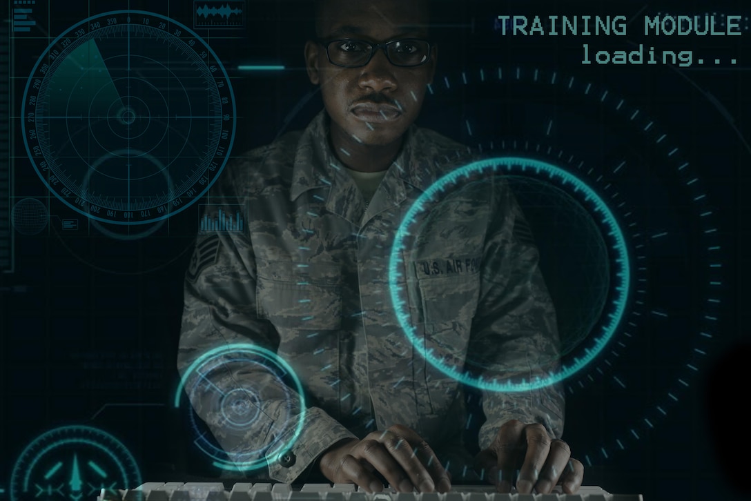 Exploitation Analyst Airmen assigned to the 41st Intelligence Squadron have begun using advanced mobile desktop training that uses an environment to challenge each individual analyst in cyberspace maneuvers to achieve mission objectives at Fort. George G. Meade. (U.S. Air Force Illustration/Staff Sgt. Alexandre Montes)