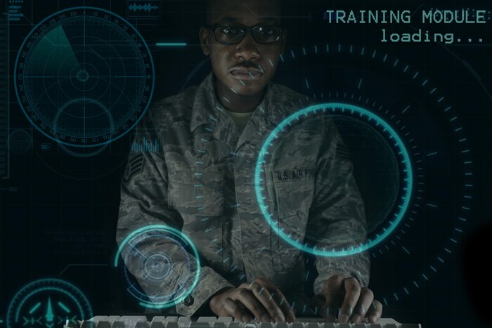 Exploitation Analyst Airmen assigned to the 41st Intelligence Squadron have begun using advanced mobile desktop training that uses an environment to challenge each individual analyst in cyberspace maneuvers to achieve mission objectives at Fort. George G. Meade. (U.S. Air Force Illustration/Staff Sgt. Alexandre Montes)