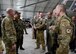 Gen. Stephen Wilson, Vice Chief of Staff of the Air Force, is briefed by Train, Advise, Assist Command-Air (TAAC-Air) Mi-17 advisors, on their day-to-day mission working with the Afghan Air Force at Kabul Air Wing, Afghanistan, April 13, 2017. Wilson; Chief Master Sgt. of the Air Force Kaleth O. Wright; Maj. Gen. James Hecker, 9th Air and Space Expeditionary Task Force-Afghanistan commander; and Chief Master Sgt. Lisa Arnold, 9th AETF-A command chief; visited the 438th Air Expeditionary Wing and TAAC-Air. Brig. Gen. David Hicks, 438th AEW and TAAC-Air commander, and a contingent of TAAC-Air Coalition and AAF members gave the visitors a tour of AAF aircraft. Wilson thanked the group for their hard work and dedication to the mission. (U.S. Air Force photo by Tech. Sgt. Veronica Pierce)