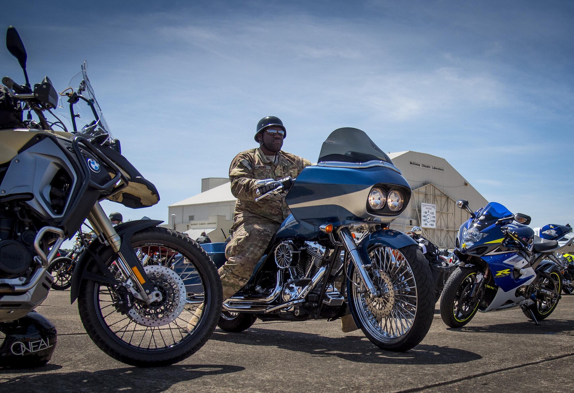 A biker rolls out after the annual motorcycle safety rally at Eglin Air Force Base, Fla., April 14.  More than 500 motorcyclists came out for the event that meets the annual safety briefing requirement for base riders.  (U.S. Air Force photo/Samuel King Jr.)