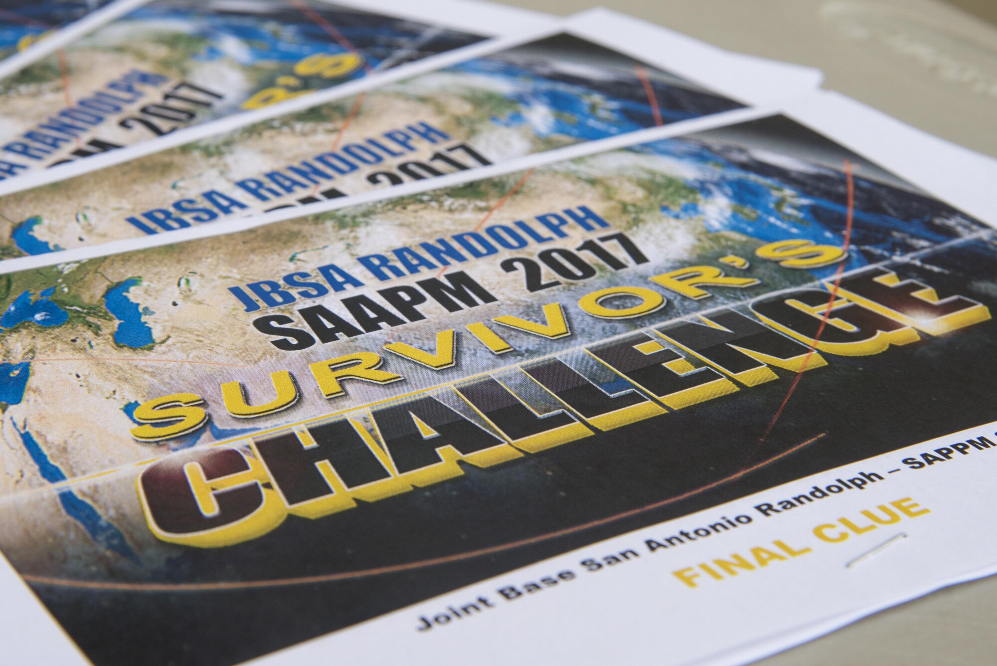 The final clue to the “Survivor’s Challenge” April 13, 2017, at Joint Base San Antonio-Randolph.  Survivor’s Challenge is a JBSA competition where teams compete in mental and physical challenges to help raise awareness and prevent sexual assault within the military and federal service.  (U.S. Air Force photo by Sean M. Worrell)