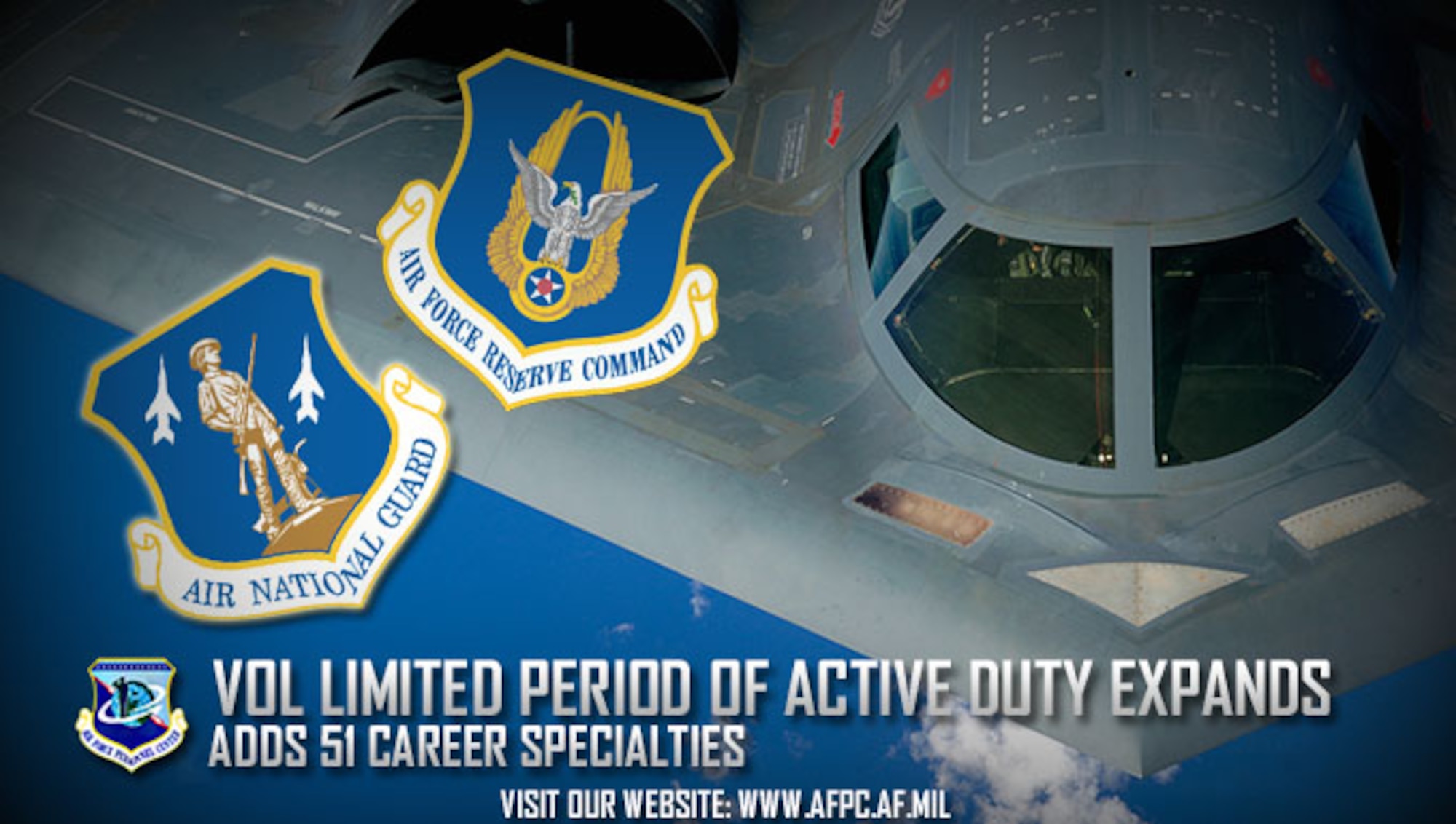 The Air Force Voluntary Period of Active Duty program just added 51 career field specialties. VLPAD gives certain Reserve and Guard Airmen the chance to serve on active duty for three years and one day while receiving active duty benefits in order to meet Air Force mission requirements. (U.S. Air Force courtesy graphic)