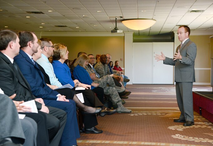 Jeffrey Allen, Air Force Sustainment Center executive director, served as the guest speaker at the Employee Enhancement Program Graduation at the Tinker Club March 23. There were a total of 97 graduates from the program.  (Air Force photo by Kelly White)