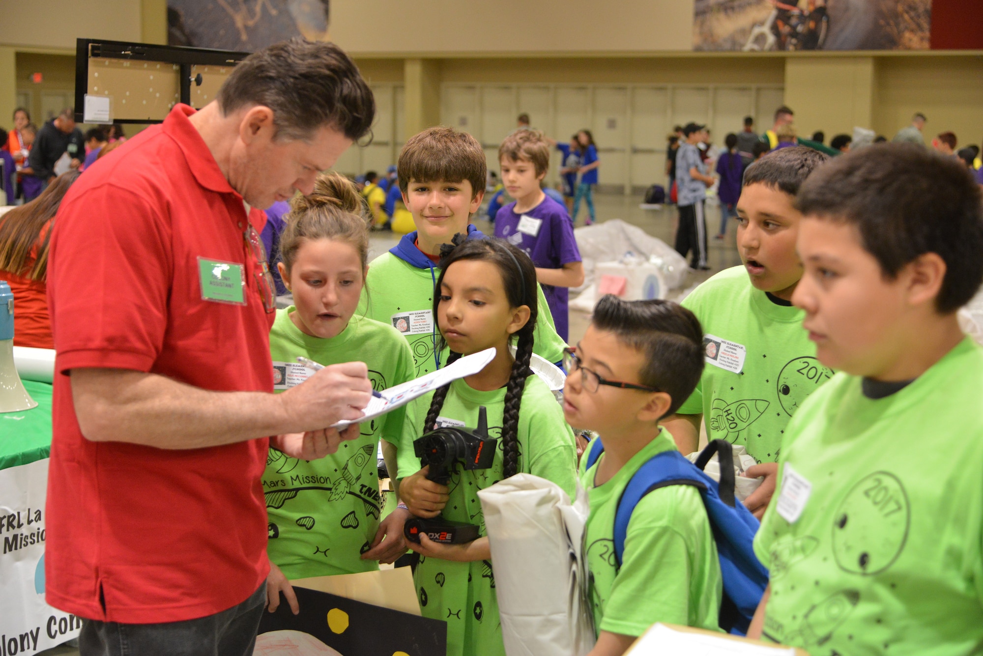 Fifth grade students from Albuquerque participate in Mission to Mars, a program hosted by Kirtland's Air Force Research Laboratory. Students are tasked with writing sagas to describe their journey to mars, studying Mars facts and designing a life support system model. The activities are specifically designed to fit into the science, technology, engineering, and math (STEM) curriculum. 