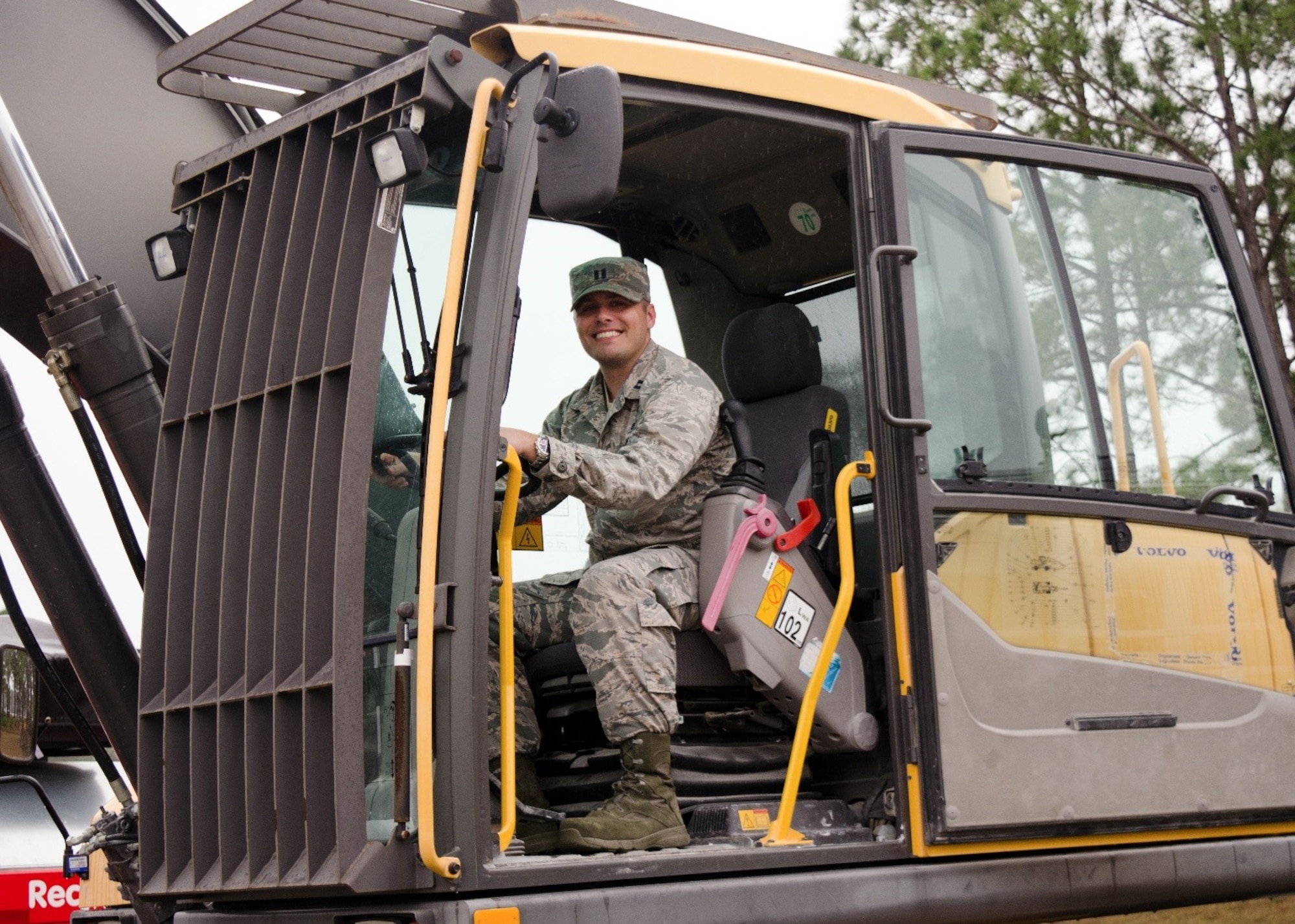 Capt. Tanner Smith, AFCEC's Operations Maintenance Division branch chief recently took a familiarization tour of some of the airfield damage repair equipment at the Tyndall Air Force Base, Florida, Silver Flag site to gain an understanding of the process and equipment needed.  Tanner was recently selected as Air Force Installation and Mission Support Center and Air Force Materiel Command Company Grade Officer of the Year. (Courtesy photo)