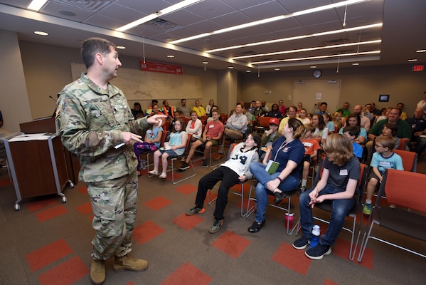 Lt. Col. Stephen Murphy, U.S. Army Corps of Engineers Nashville District commander, welcomes children of district employees to the headquarters in Nashville, Tenn., April 14, 2017 for “Take Your Kids to Work Day.”