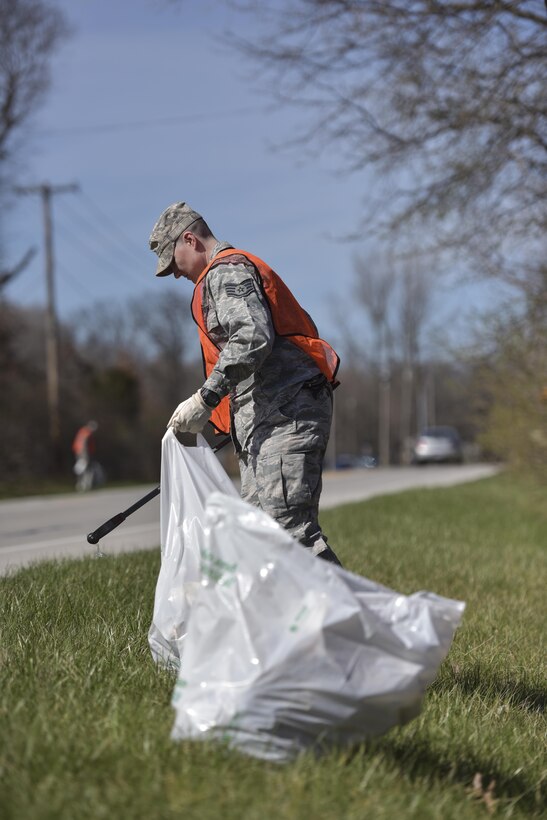 Staff Sgt. Nora McDonald, vehicle operations specialist assigned to the 180th Fighter Wing, Ohio Air National Guard, collects trash alongside more than 40 180FW Airmen during the wing’s annual Adopt-A-Road clean-up day, April 8, 2017. The 180FW established a partnership with Keep Toledo/Lucas County Beautiful Adopt-A-Road program more than 20 years ago when the wing officially adopted the five mile stretch of road in March, 1997. Boasting a long tradition of supporting our surrounding communities and throughout Northwest Ohio, 180FW Airmen are fully integrated into our local communities and are invested in the safety and quality of life within those communities, they are dedicated to giving back to those communities who provide the foundational support to our missions, our Airmen and their families.