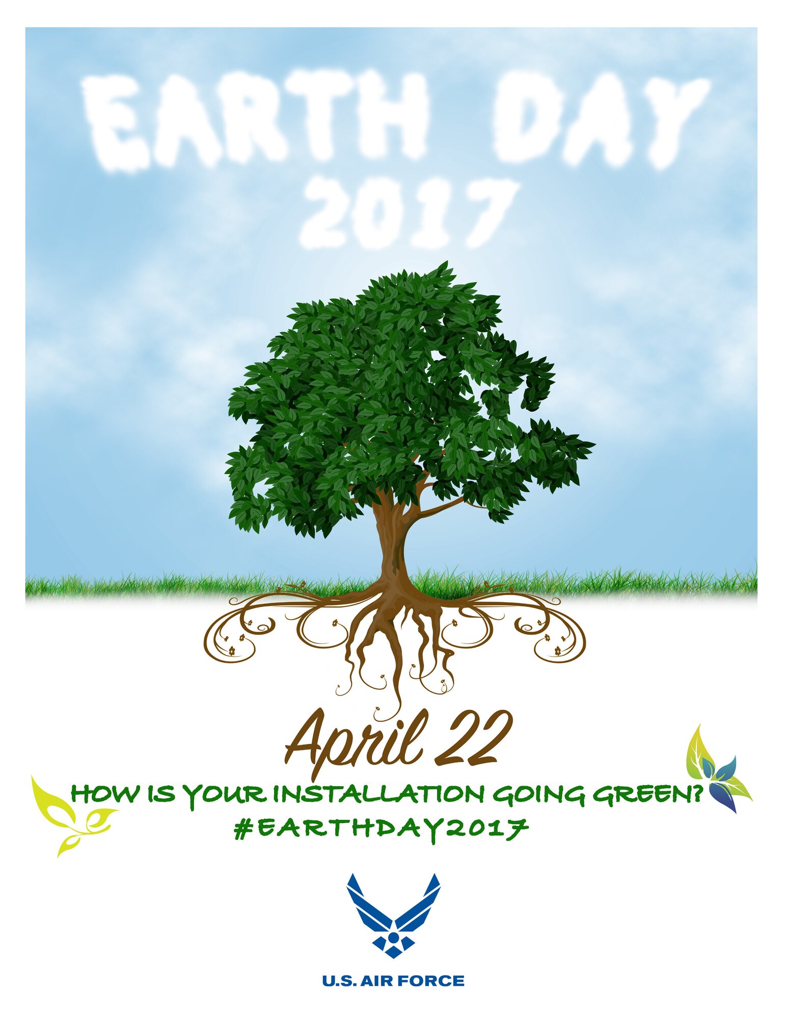 The United States Air Force encourages installations to participate in the Earth Day observance on April 22, 2017 by sharing going green methods and energy saving ideas via social media by using #EarthDay2017. (Graphic by Sandra Cantrell)
