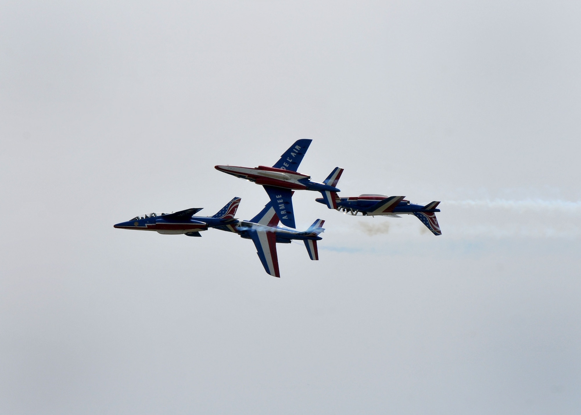 The Patrouille de France, an aerial demonstration team with the French Air Force, performs at Mather Air Field in Sacramento, California, April 15, 2017. The team consists of a commander and nine pilots along with 30 ground crew members. (U.S. Air Force photo/Staff Sgt. Rebeccah Anderson)