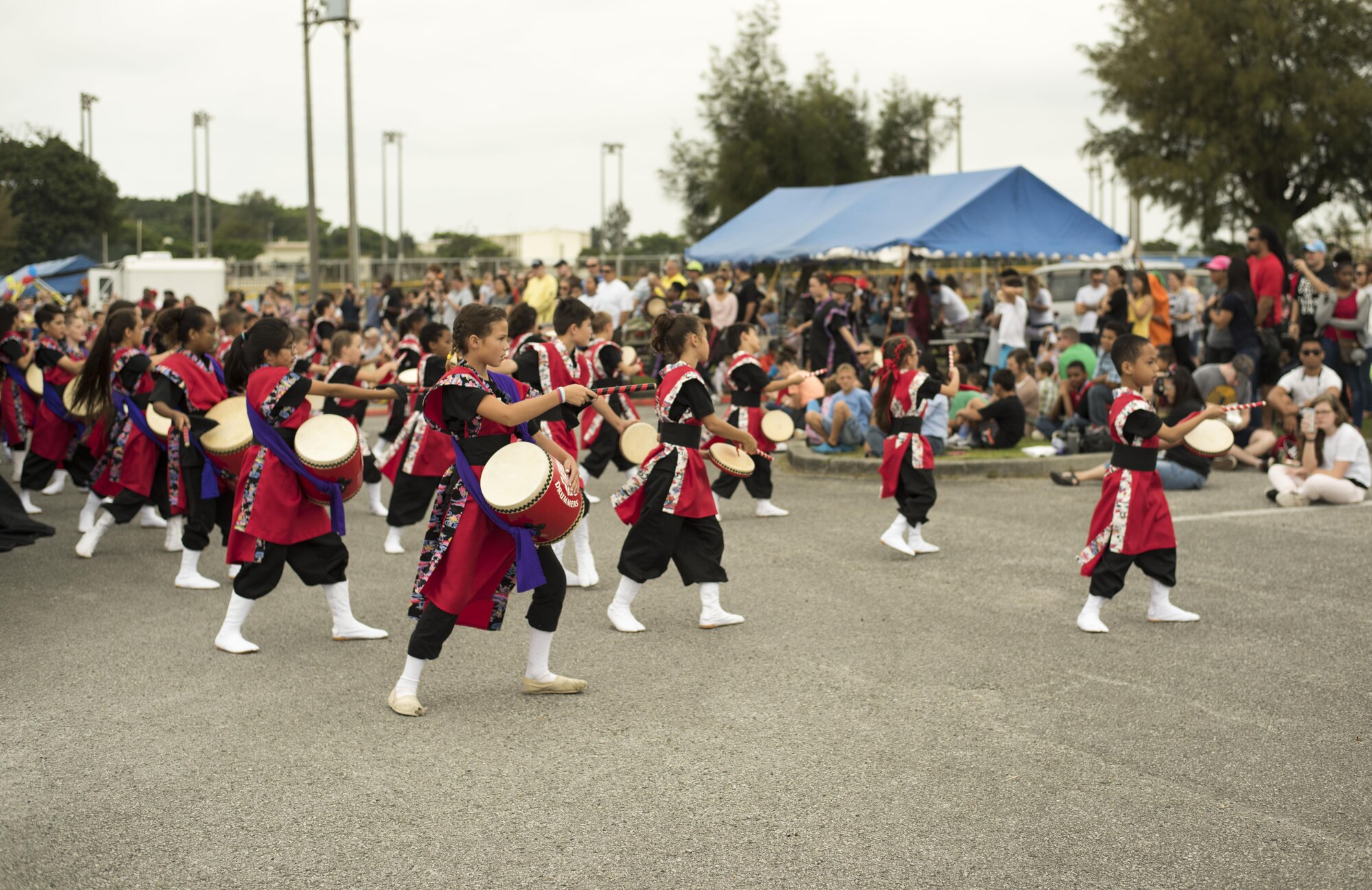 Firebird Drummers perform during Eggsplosion April 15, 2017, at Kadena Air Base, Japan. Eggsplosion is an annual event hosted by the 18th Force Support Squadron that features egg hunts for children, cultural performances, food and prizes. (U.S. Air Force photo by Senior Airman Omari Bernard/Released)