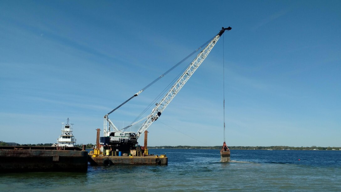 The U.S. Army Corps of Engineers, Baltimore District, along with the Maryland Department of Natural Resources, National Oceanic and Atmospheric Administration and Oyster Recovery Partnership, resumes oyster restoration on approximately 10 acres in the Tred Avon River sanctuary, April 18, 2017. (U.S. Army photo by Sean Fritzges)