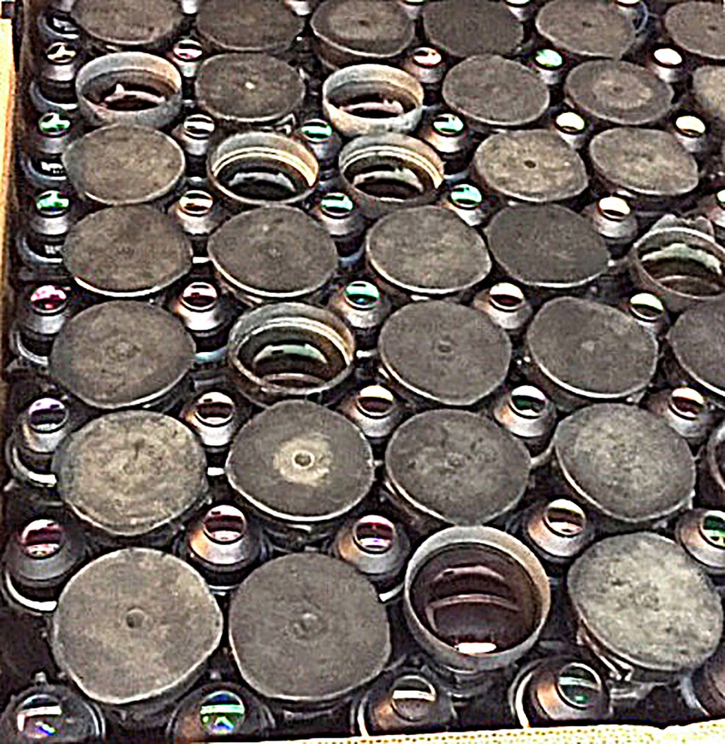Germanium lenses awaiting a recycling initiative. Germanium is used in the lenses of night vision scopes. Inventory is currently stored at Hammond, Indiana. 