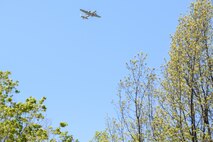 A B-25 bomber flies over the National Museum of the United States Air Force, April 18, 2017 as part of the 75th Anniversary of the Doolittle Raid Memorial Ceremony. Eleven privately owned World War II era bombers participated in the event attended by the last living Raider, Lt. Col. (Ret.) Richard Cole, who was a participant in the memorial ceremony. (U.S. Air Force photo/Wesley Farnsworth)