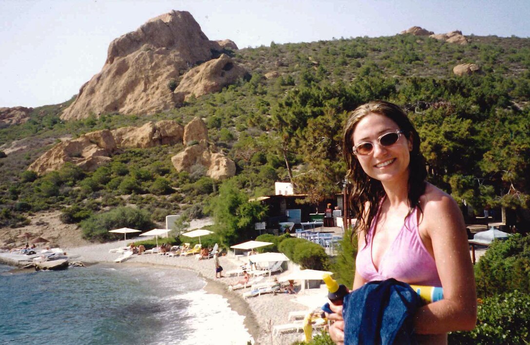 She’s always loved swimming. Elvan Childs is seen visiting a beach in 2004 on the Aegean Sea near her childhood home in western Turkey.