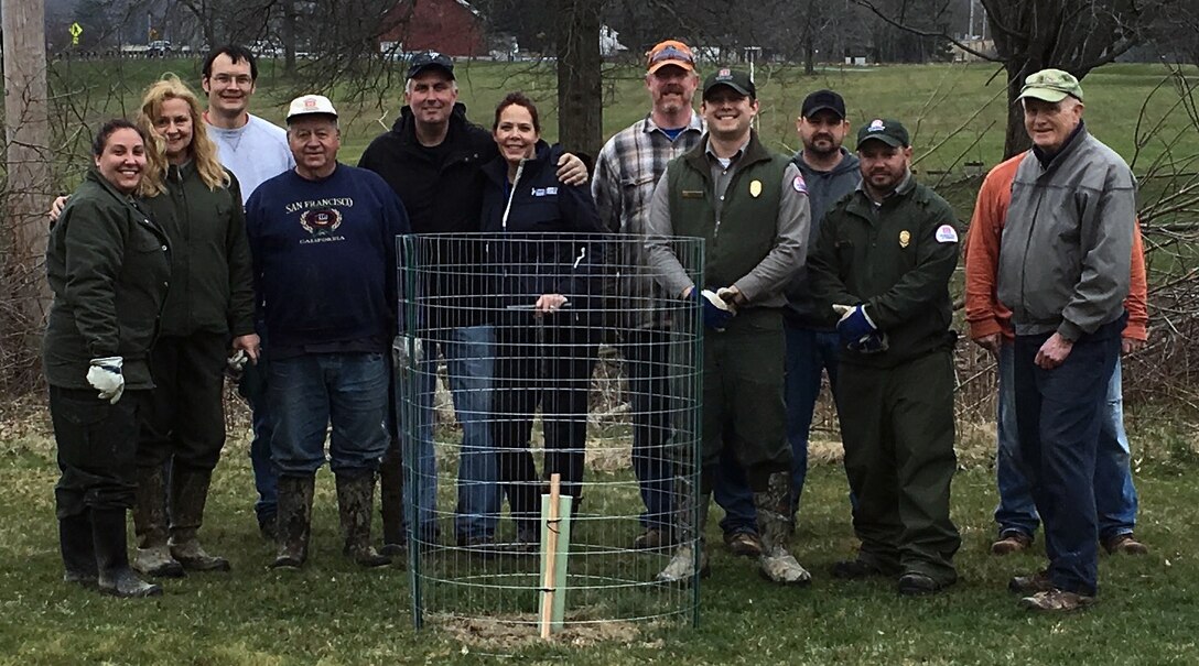 Members of the Ohio Department of Natural Resources with cooperation of the American Chestnut Foundation, and employees from U.S. Army Corps of Engineers Pittsburgh District partnered to plant more than 100 chestnut tree seedlings at Mosquito Creek Lake, March 31. 
