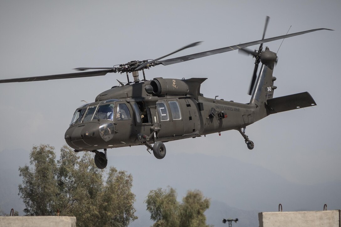 U.S. Army UH-60 Black Hawk helicopter pilots assigned to Task Force Flying Dragons, 16th Combat Aviation Brigade, 7th Infantry Division fly near Jalalabad, Afghanistan, April 5, 2017. The Flying Dragons are preparing to assume their mission in support of Operation Freedom’s Sentinel and Resolute Support Mission.