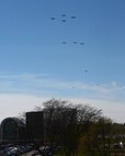 World War II era B-25s fly over the National Museum of the United States Air Force at Wright-Patterson Air Force Base, Ohio, April 18, 2017, on the 75th anniversary of the Doolittle Raid on Japan. The flyover marked the start of a memorial service commemorating the raid. (U.S. Air Force photo by R.J. Oriez)