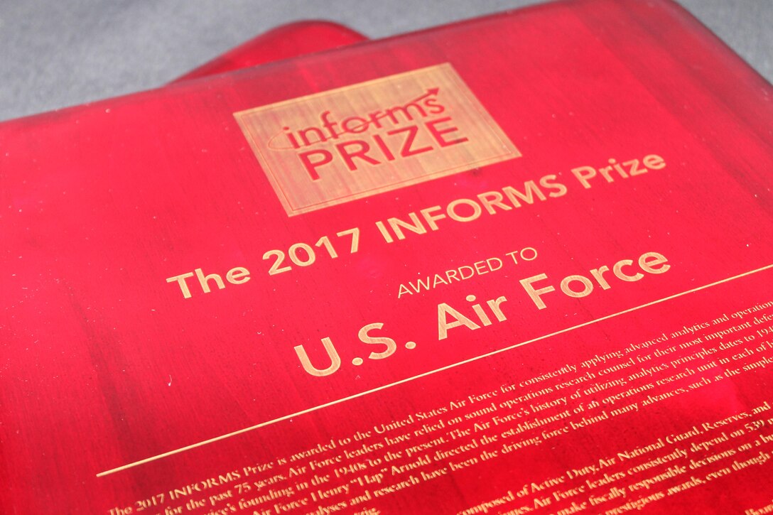 The Air Force was awarded the 2017 INFORMS Prize April 3, 2017, at a gala in Las Vegas, Nev., for their pioneering and enduring integration of operations research and analytics programs. (Courtesy photo)