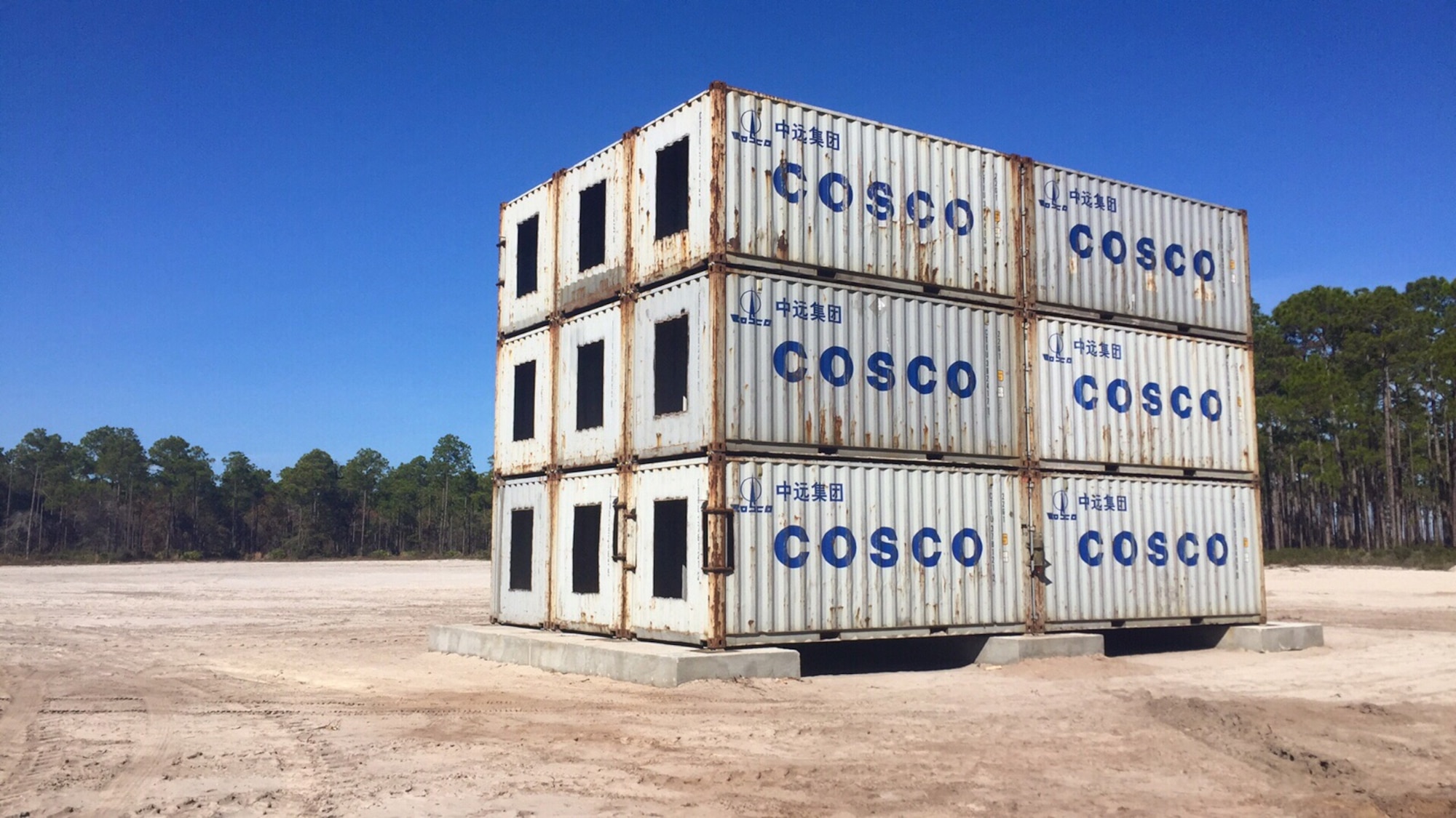 Members of the Air Force Civil Engineer Center recently tested expeditionary CONEX, or container express, dorms for progressive collapse at Tyndall Air Force Base, Florida. (Courtesy photo).