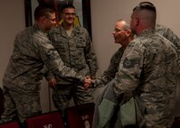 Maj. Gen. Robert D. LaBrutta, Second Air Force commander, greets Detachment 23, 373rd Training Squadron Airmen at Minot Air Force Base, N.D., April 18, 2017. LaBrutta visited multiple training facilities to include the U-1 training launch facility and Det 23 during his tour at Minot AFB. (U.S. Air Force photo/Airman 1st Class Alyssa M. Akers)