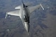 F-16C Fighting Falcon of the 138th Fighter Wing, Oklahoma Air National Guard, drops away from a KC-135R Stratotanker of the 507th Air Refueling Wing, Air Force Reserve Command, during a training flight April 6, 2017, over Missouri. The F-16 has the HAVE GLAS radar reduction coating applied giving it a slightly different appearance to the more commonly seen paint scheme of previous years. The KC-135R flew from Tinker Air Force Base, Oklahoma while the F-16 flew from Tulsa Air National Guard Base, Oklahoma. (U.S. Air Force photo/Greg L. Davis)