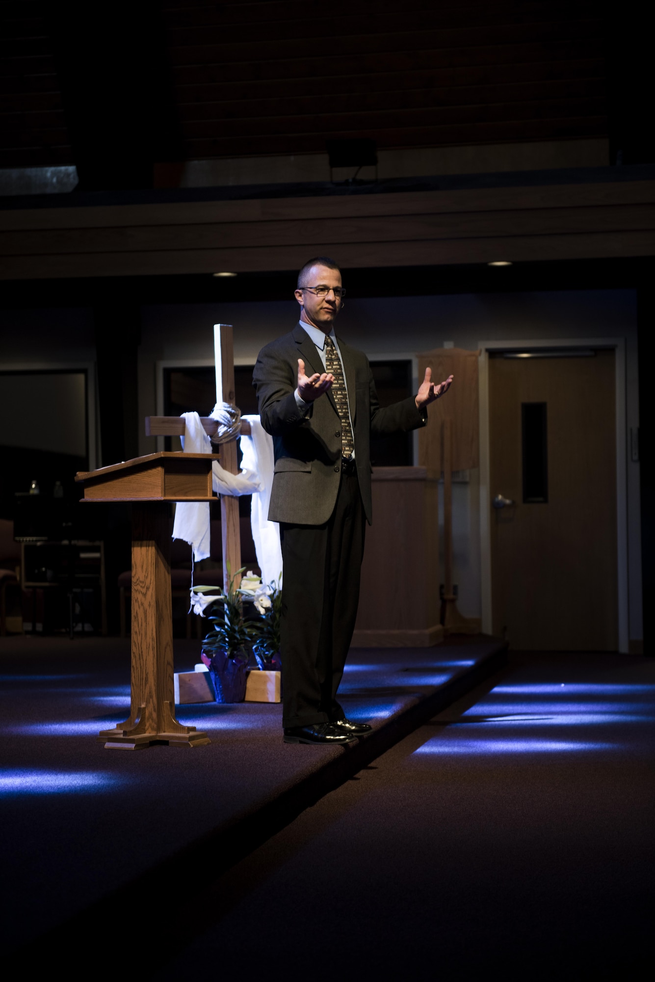 Capt. Jeffery McMillen, 92nd Air Refueling Wing chaplain, gives an Easter sermon April 16, 2017, at Fairchild Air Force Base, Washington. The chapel provides visits to units, pastoral counseling and hosts numerous events like marriage retreats and seminars. They also arrange trips for Airmen to go horseback riding, mountain biking and rock climbing. Other opportunities to do something different, change focus and hang out with fellow Airmen. (U.S. Air Force photo/Airman 1st Class Sean Campbell)