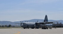 A C-130J Super Hercules is parked on the flight line at Elefsis Air Base, Greece, April 19, 2017. Approximately 110 Airmen and three C-130J Super Hercules aircraft from the 86th Airlift Wing’s 37th Airlift Squadron, Ramstein Air Base, Germany, will participate in Exercise Stolen Cerberus IV with the Hellenic air force and the U.S. Army till April 28. (U.S Air Force photo by Senior Airman Tryphena Mayhugh)