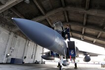 U.S. Air Force Airman 1st Class Locke Williams, 44th Aircraft Maintenance Unit crew chief, prepares an F-15 Eagle for flight April 19, 2017, at Kadena Air Base, Japan. Crew chiefs play a vital role in ensuring aircraft are ready for flight and pre-flight inspections by the pilot. (U.S. Air Force photo by Senior Airman Lynette M. Rolen)