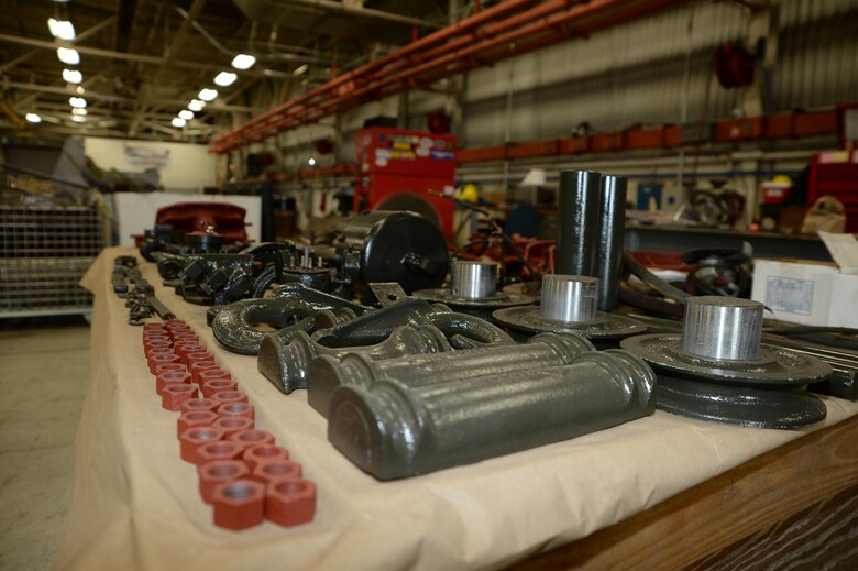 Various parts of a World War II, Suspension Unit-Cab Over Engine Prime Mover, 4x4 Cargo Truck, are complete and awaiting reassembly April 17 for inclusion in the National Museum of the Marine Corps.