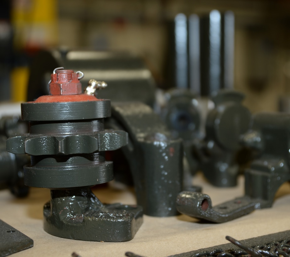 A gear drive for the Power Take Off  for a World War II, Suspension Unit-Cab Over Engine Prime Mover, 4x4 Cargo Truck, are complete and awaiting reassembly April 17 for inclusion in the National Museum of the Marine Corps.