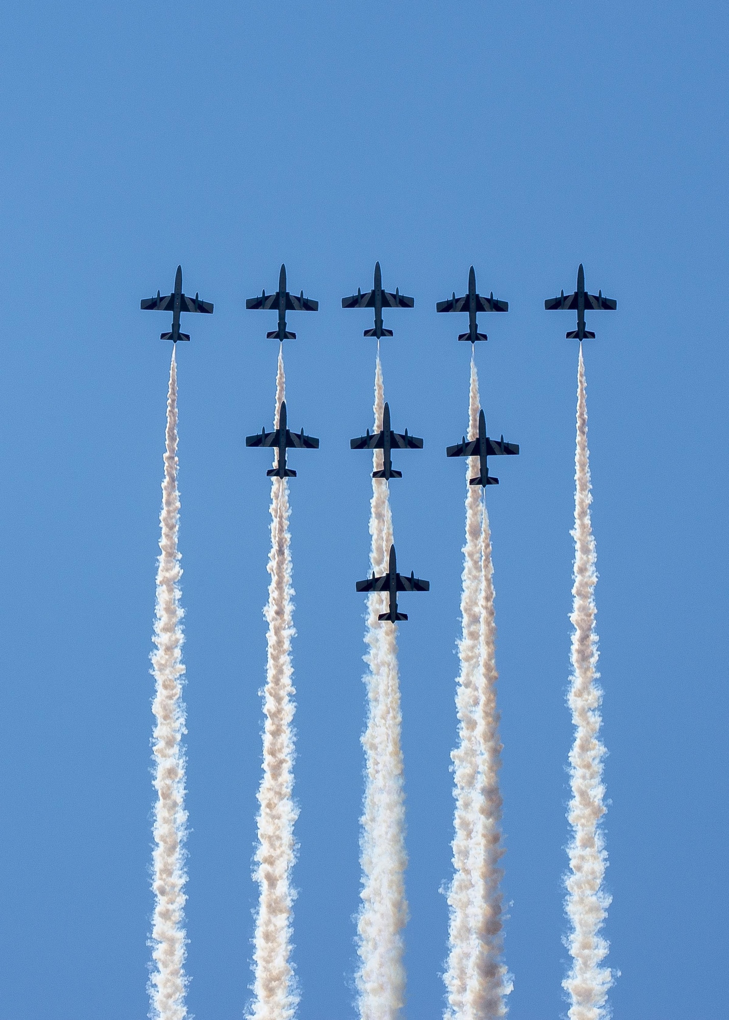 The Italian air force Frecce Tricolori aerobatics team, practiced flying formations over Aviano Air Base, Italy, April 19, 2017. They use the air space above Aviano each year to practice flying routines for their upcoming air shows. (U.S. Air Force photo by Senior Airman Cory W. Bush)