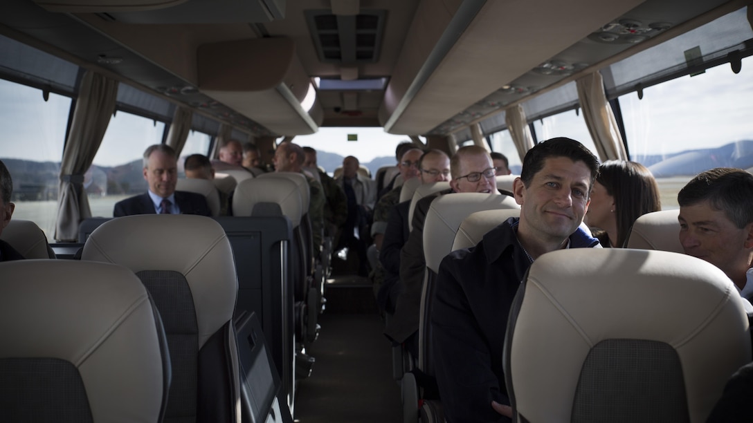 U.S. House of Representatives Speaker Paul Ryan and other representatives arrive in Stjørdal, Norway to visit the Marine Corps Prepositioning Program caves, April 18, 2017. The congressional delegation toured the caves which house Marine Corps logistical equipment. The MCPP-N program improves interoperability between the nations, enhancing access to a key strategic region within the U.S. European Command area-of-responsibility.