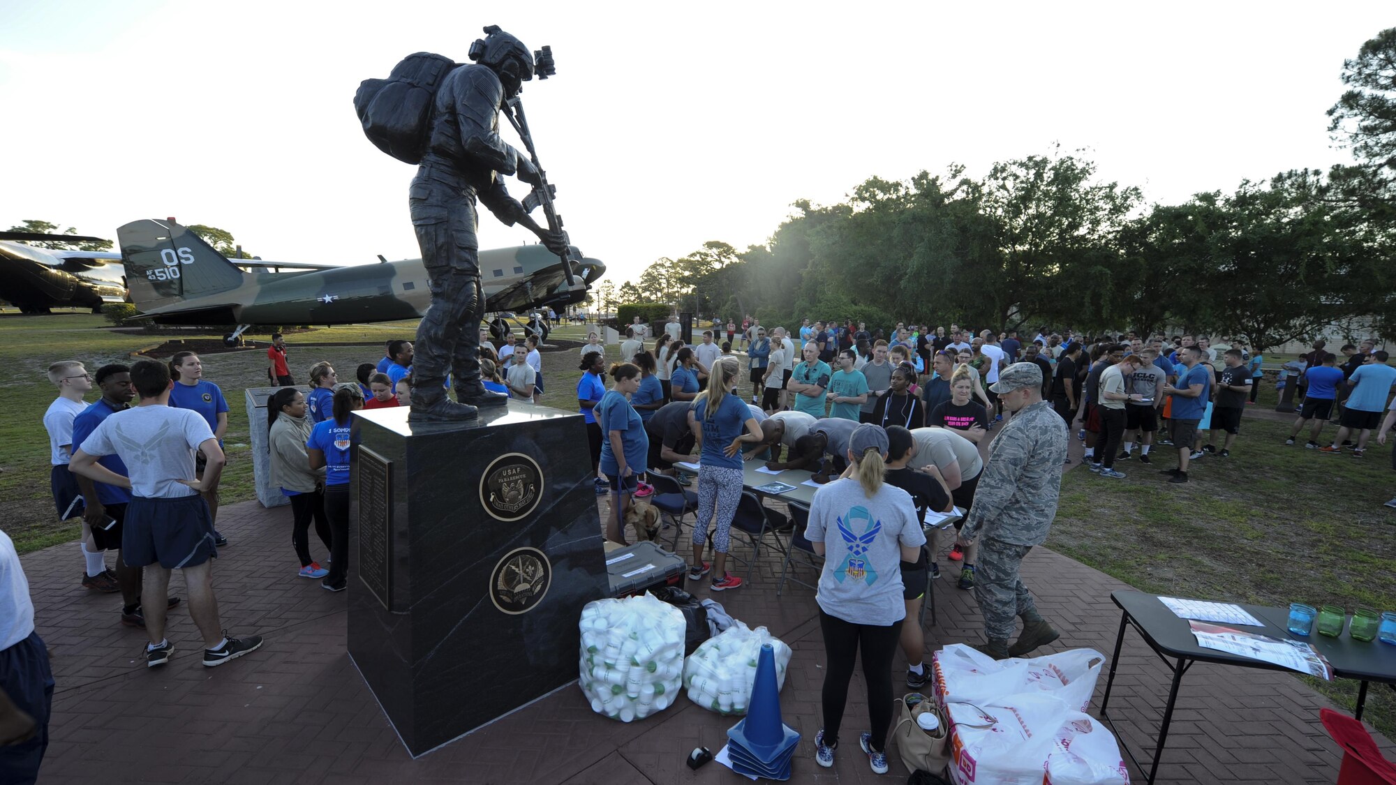 Hurlburt Field hosted a Sexual Assault Prevention and Response 5-kilometer run in observance of Sexual Assault Awareness and Prevention Month at Hurlburt Field, Fla., April 19, 2017. More than 250 Team Hurlburt members participated in the event. The first 100 runners to finish were given a free t-shirt,   and donuts and water were offered at the end of the race. (U.S. Air Force photo by Airman 1st Class Dennis Spain)