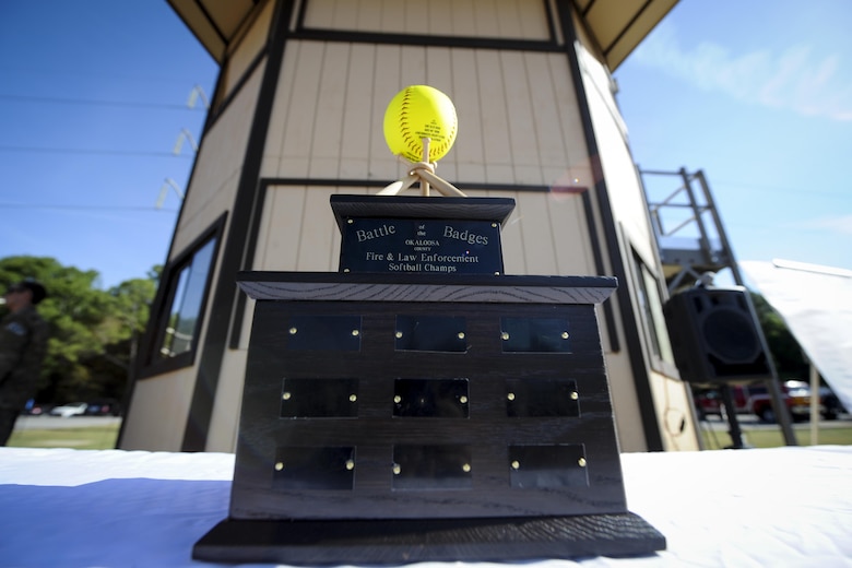Hurlburt hosted a softball championship called Battle of the Badges at Hurlburt Field. Fla., April 14, 2017. Battle of the Badges is a softball tournament in which police officers and firefighters from Okaloosa County and Hurlburt Field compete to be known as the 2017 Battle of the Badges champion. (U.S. Air Force photo by Airman 1st Class Dennis Spain)