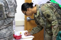 U.S. Army Reserve Soldiers enjoy a short respite from training at the USO Wisconsin’s pancake brunch, during Operation Cold Steel at Fort McCoy, Wis., April 16, 2017. Operation Cold Steel is the U.S. Army Reserve's crew-served weapons qualification and validation exercise to ensure that America's Army Reserve units and Soldiers are trained and ready to deploy on short-notice and bring combat-ready and lethal firepower in support of the Army and our joint partners anywhere in the world. (U.S. Army Reserve photo by Staff Sgt. Debralee Best, 84th Training Command)