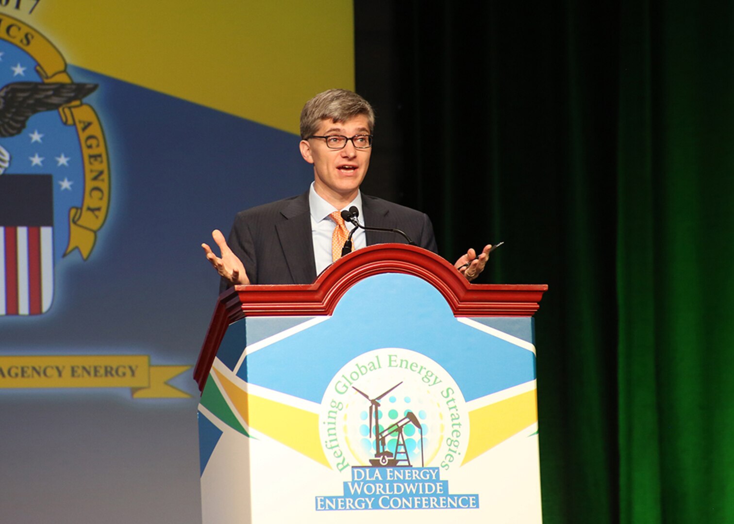 Oliver Fritz, deputy for Operational Energy, U. S. Department of Defense spoke during the plenary session at the Worldwide Energy Conference held at the Gaylord National Hotel and Conference Center in National Harbor, Maryland, April 11. 