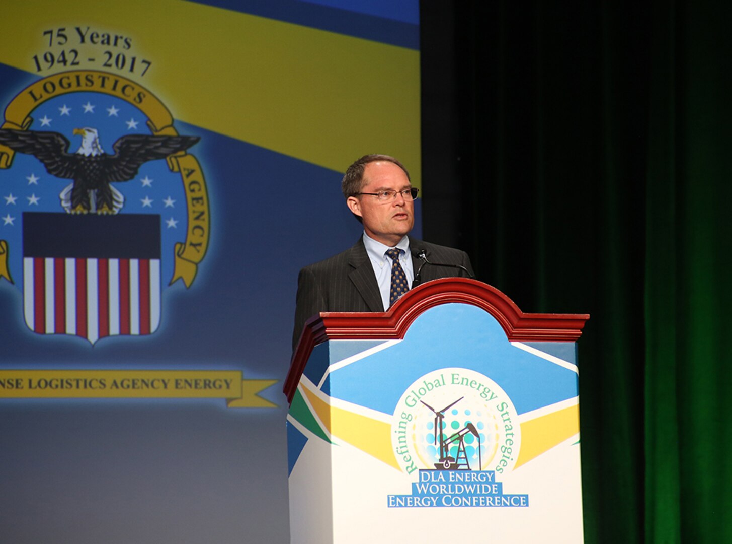 Steven Iselin, acting assistant Secretary of the Navy (Energy, Installations and Environment), U.S. Department of the Navy, spoke during the plenary session at the Worldwide Energy Conference held at the Gaylord National Hotel and Conference Center in National Harbor, Maryland, April 11. 