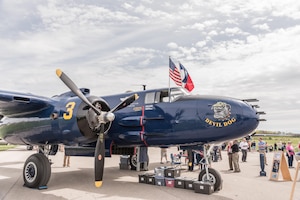 DAYTON, Ohio (04/2017) -- Eleven B-25 Mitchell bombers were on static display at the National Museum of the U.S. Air Force on April 17-18, 2017, as part of the Doolittle Tokyo Raiders 75th Anniversary. The B-25 aircraft pictured here is "Devil Dog", owned by Beth Jenkins from Devil Dog CAF Squadron in Georgetown, TX. (U.S. Air Force photo by Kevin Lush)