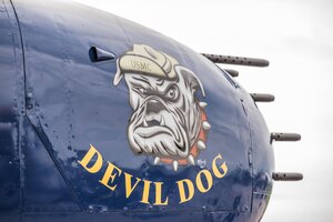 DAYTON, Ohio (04/2017) -- Eleven B-25 Mitchell bombers were on static display at the National Museum of the U.S. Air Force on April 17-18, 2017, as part of the Doolittle Tokyo Raiders 75th Anniversary. The B-25 aircraft pictured here is "Devil Dog", owned by Beth Jenkins from Devil Dog CAF Squadron in Georgetown, TX. (U.S. Air Force photo by Kevin Lush)