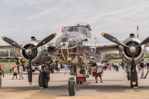 DAYTON, Ohio (04/2017) -- Eleven B-25 Mitchell bombers were on static display at the National Museum of the U.S. Air Force on April 17-18, 2017, as part of the Doolittle Tokyo Raiders 75th Anniversary. The B-25 aircraft pictured here is "Panchito", owned and piloted by Larry Kelley from Georgetown, DE. (U.S. Air Force photo by Kevin Lush)