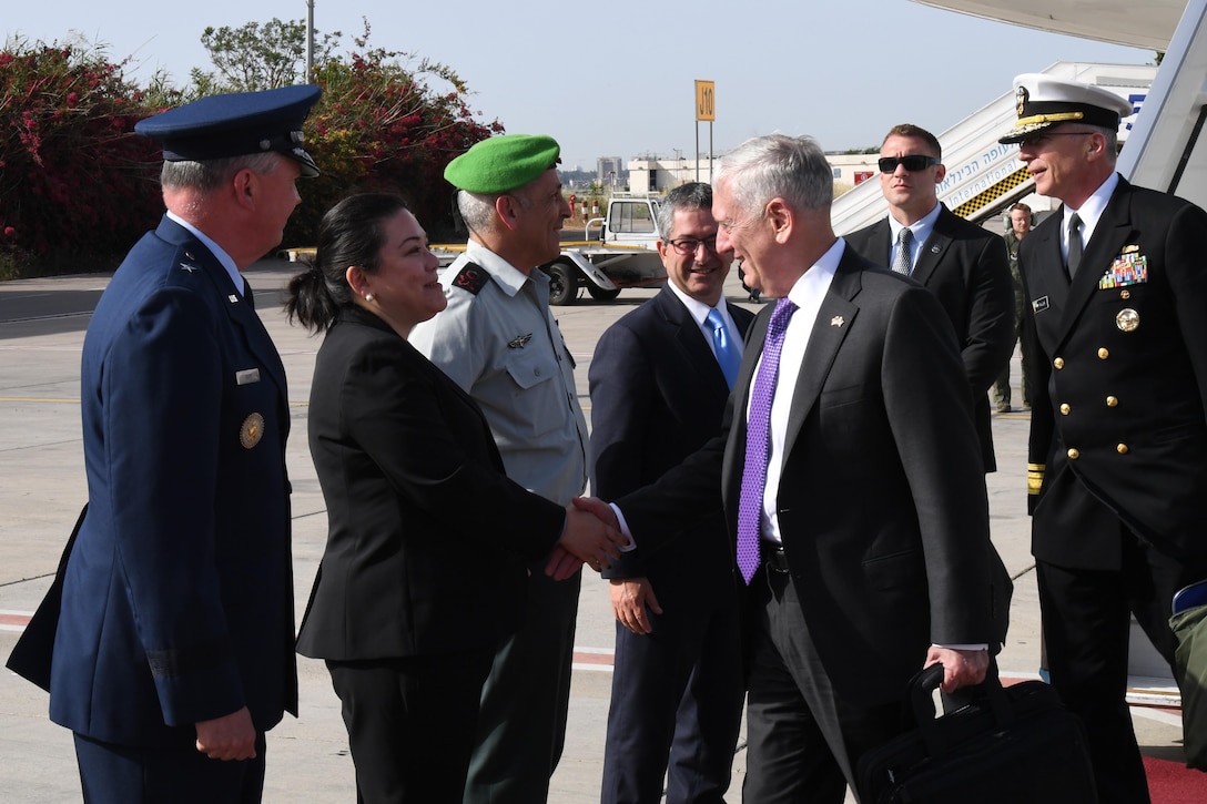 Defense Secretary Jim Mattis arrives in Israel, April 20, 2017. The secretary is scheduled to meet top Israeli government officials during his visit. U.S. Embassy photo by Matty Stern