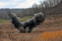 A Bangalore torpedo fired by two U.S. Army Reserve Soldiers with 979th Mobility Augmentation Company; 478th Engineer Battalion; 926th Engineer Brigade, 412th Theater Engineer Command, detonates at Wilcox Range on Fort Knox, Ky., March 30, 2017. (U.S. Army Reserve photo by Sgt. 1st Class Clinton Wood)